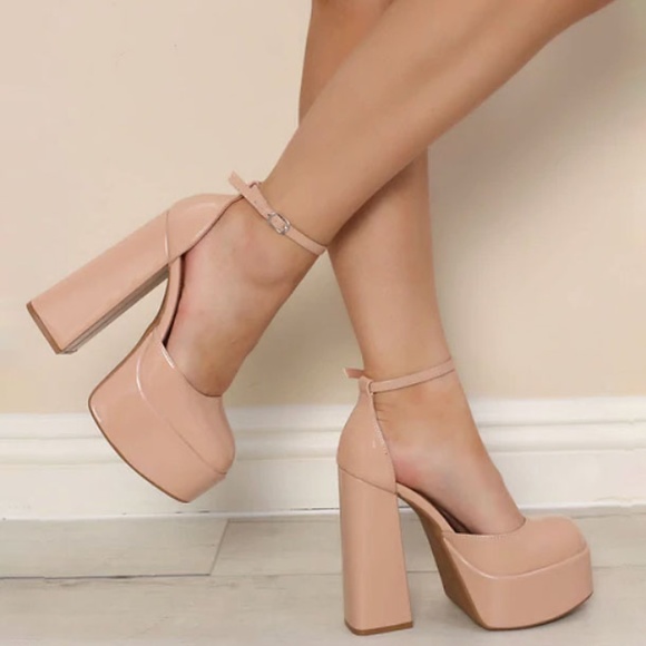 New Nude Mary Jane Platform Chunky Heel Pumps - Picture 2 of 7